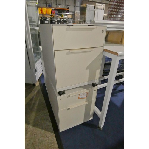 1344 - 2 x mobile white metal 2 drawer under desk pedestals