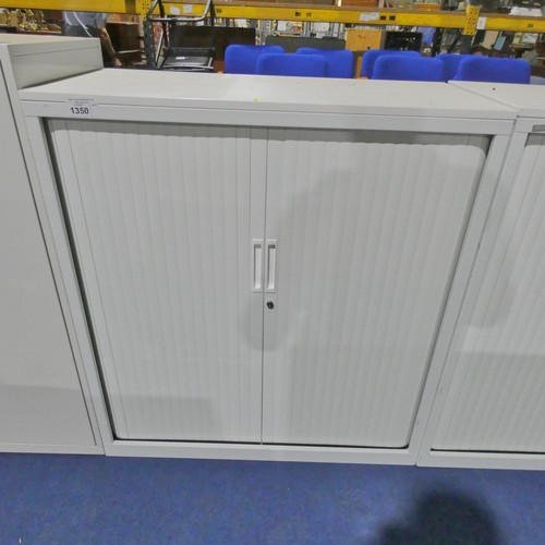 1350 - A white 2 door tambour cabinet by Triumph approx 100x48x110cm