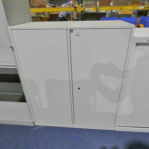 1351 - A light grey metal 2 door office cabinet approx 100 x 48 x 118cm high no shelves