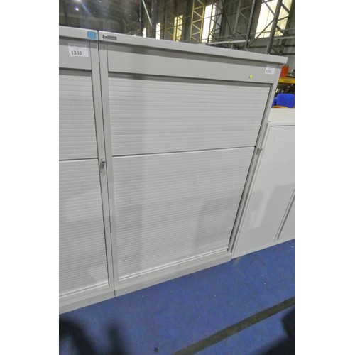 1352 - A grey metal shutter front cabinet by Triumph approx 96x153x49cm