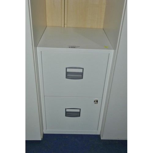 1355 - A white metal 2 drawer filing cabinet