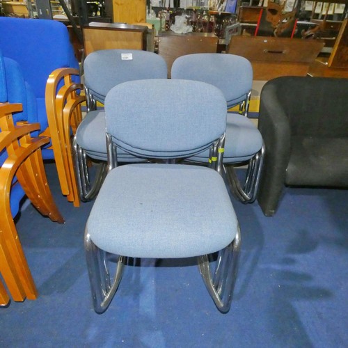 1391 - 9 blue upholstered cantilever stacking chairs