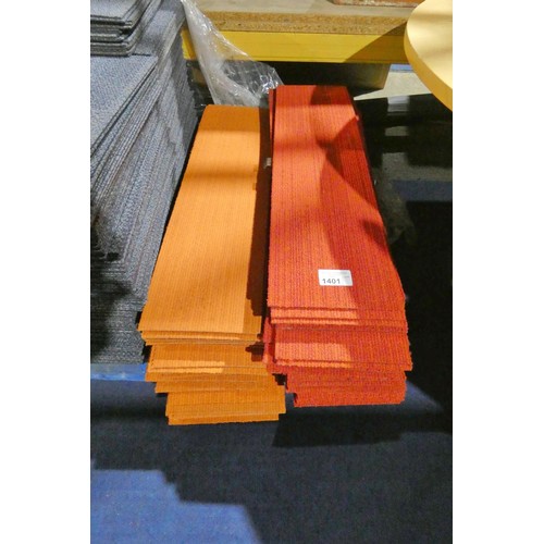 1401 - A quantity of red and orange carpet tiles approx 80 size approx 100x25cm