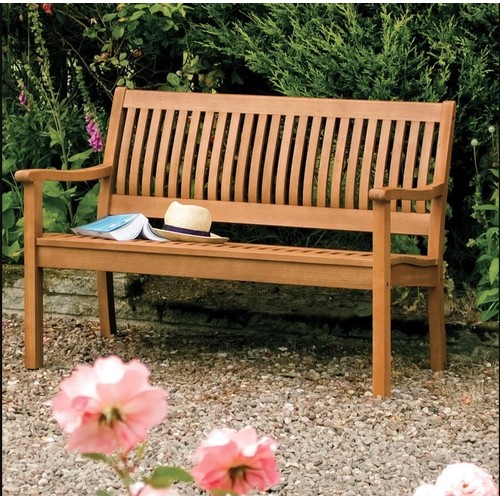 622 - 1 x Mayela sold wood traditional garden bench with a light brown cushion approx 124cm wide RRP £186