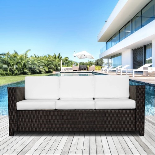 620 - A Kitts 185cm wide synthetic rattan outdoor garden sofa with cushions RRP £235