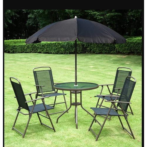 614 - A Vigil round four person 80cm diameter garden dining set with an umbrella / parasol (no base) RRP £... 