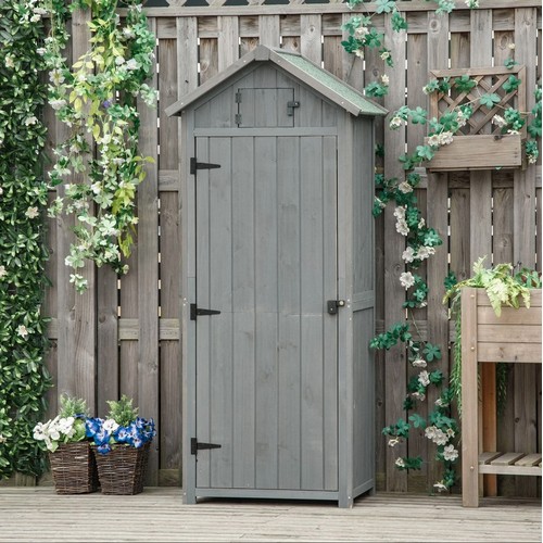 553 - 1 x Outsunny vertical grey wooden garden utility / tool shed approx 77 x 54 x 17cm high RRP £150