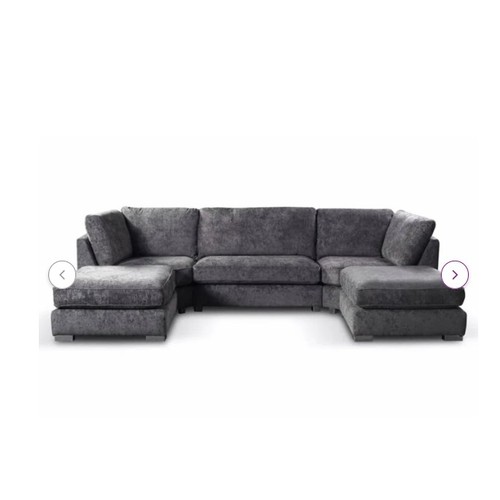 657 - A large grey upholstered five section U shaped sofa - Please note that this sofa has torn fabric on ... 