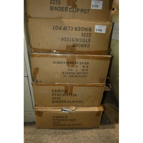 2106 - 4 boxes containing a quantity of small folding metal grip clips in small pots ( each large box conta... 