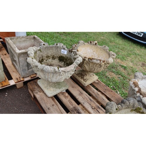 2727 - 2 x weathered concrete planters