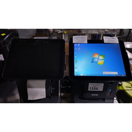 1259 - 2 x Pos touch screen till systems with built in receipt printers by Wintec type Anypos-100, one unit... 