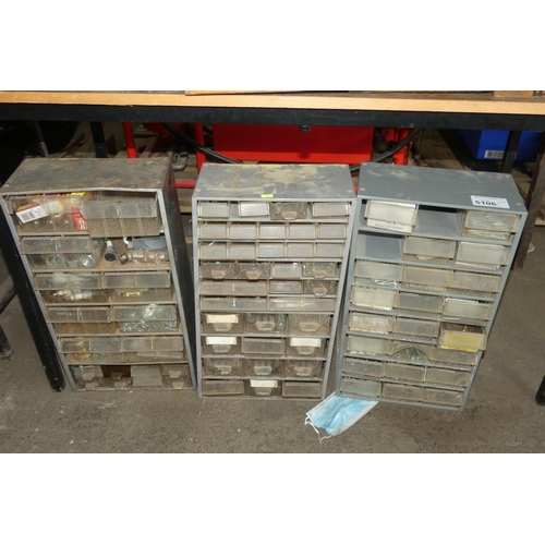 5106 - 3 x grey metal / plastic multi drawer small parts storage cabinets containing various screws and oth... 