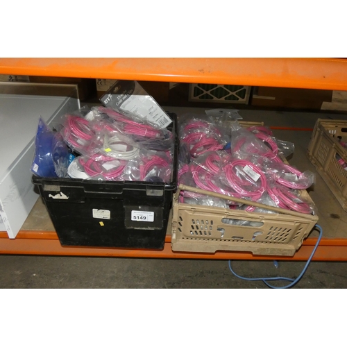 5149 - A quantity of various RJ45 network cables. Please note that the two plastic crates are not included