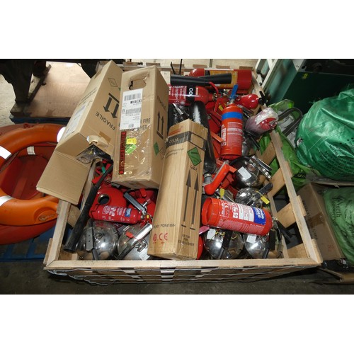 5059 - A quantity of various fire extinguishers. Contents of 1 wooden plastic bag rate which is not include... 