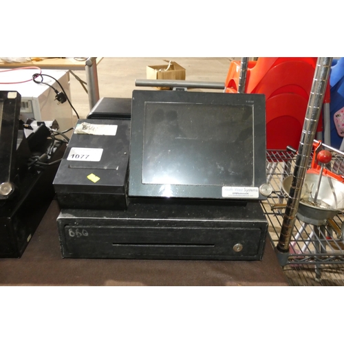 1077 - A POS touch screen till system by Casio type V-R100, comes with till drawer, receipt printer, chargi... 