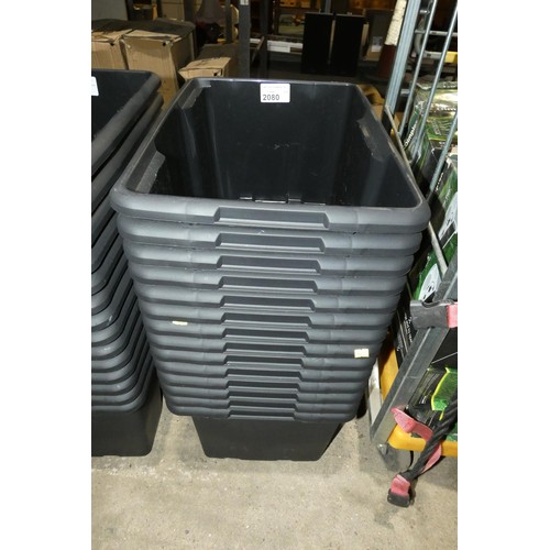 2080 - 14 x black plastic crates each approx 55 x 39 x 30cm high (no lids)