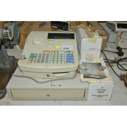 1098 - A cash register by Olivetti type ECR-300-EV comes with till rolls, manual and keys in auction office... 