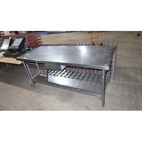 1130 - A commercial stainless steel catering type table with drawer and shelf beneath approx 180x80cm