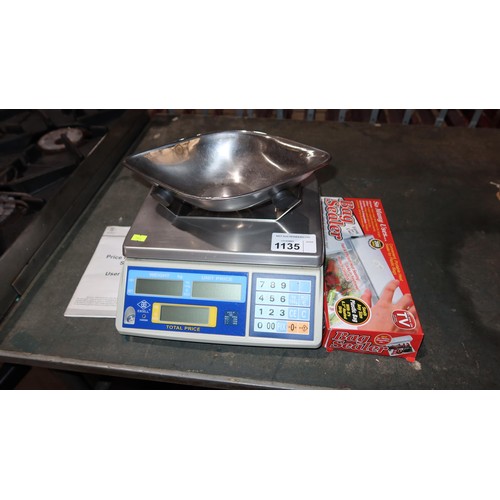 1135 - A set of price computing scales by Excell precision and a battery powered bag sealer - trade. Tested... 