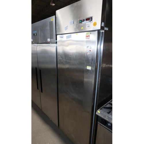 1139 - A commercial stainless steel single door fridge type SATN70-base - trade. Tested Working