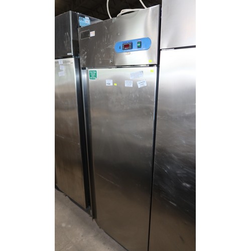 1143 - A commercial stainless steel single door freezer by Caravel no model visible - trade