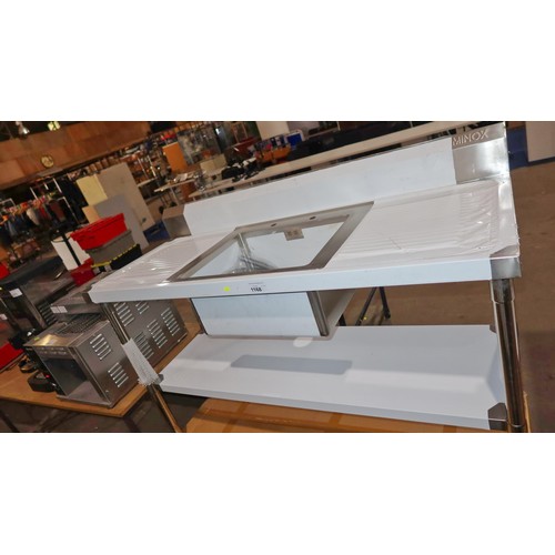 1168 - A commercial stainless steel single bowl sink with draining boards to the left and the right and she... 