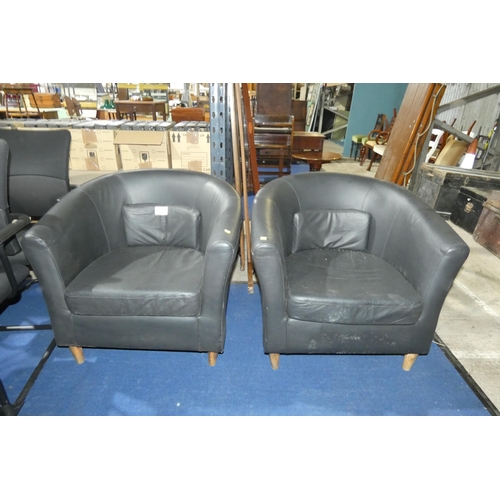 1265 - 2 x black leather effect upholstered tub type reception chairs