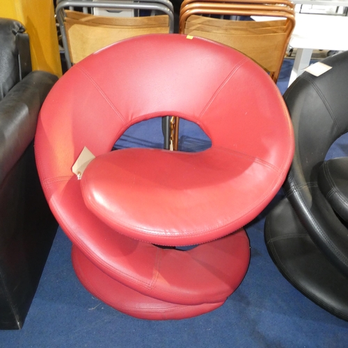 1314 - A red spiral effect red upholstered office chair possibly Peel