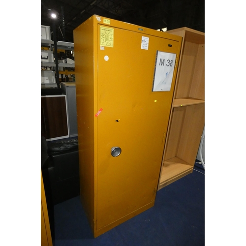 1324 - A single door heavy duty mustard colour metal cabinet, with locks, ideal COSHH cabinets