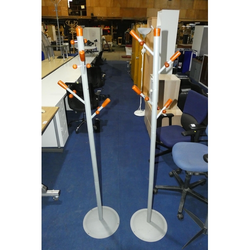 1333 - 2 x silver and wood effect hat and coat stands