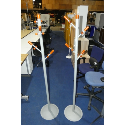 1334 - 2 x silver and wood effect hat and coat stands