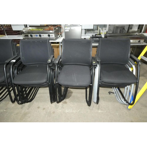 1390 - 12 x black upholstered mesh back stacking cantilever office meeting room chairs by Sedus (3 have sil... 