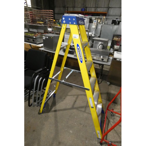 1391 - A commercial 5 step yellow folding step ladder by Werner