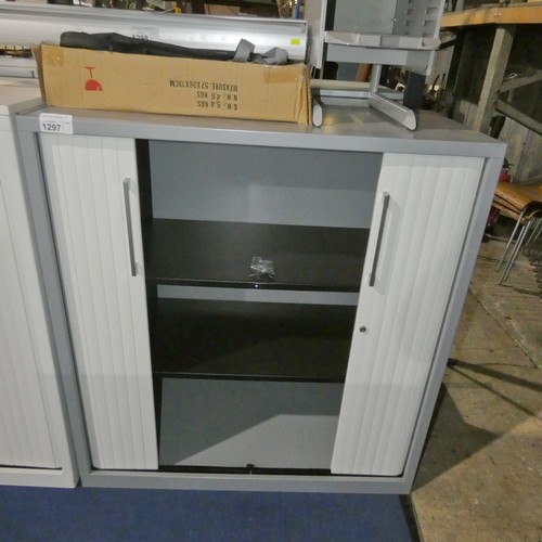 1297 - A grey metal 2 tambour door office cabinet approx 100x48x108cm