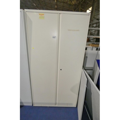 1336 - LOT WITHDRAWN: A cream metal 2 door office cabinet approx 100x196cm