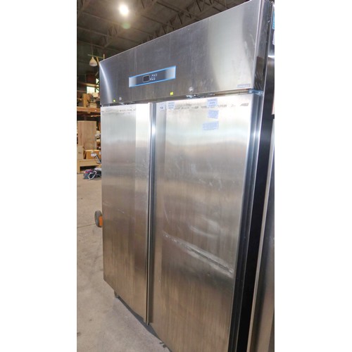 1144 - A large commercial stainless steel double door fridge by Polaris type F-plus TN 140 - trade.  Tested... 