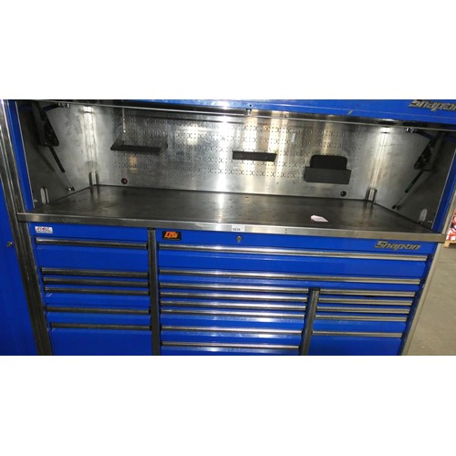 A large three section Snap On blue metal wheeled tool cabinet overall  approx 290 x 76 x 188cm high (