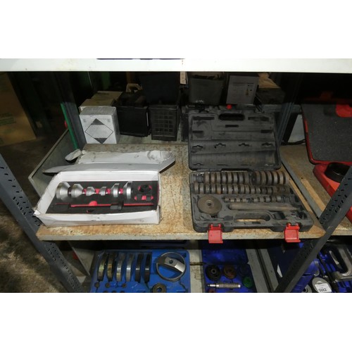 5678 - A quantity of various specialist tools including a Mercedes spring compressor, a twin cone wheel bea... 