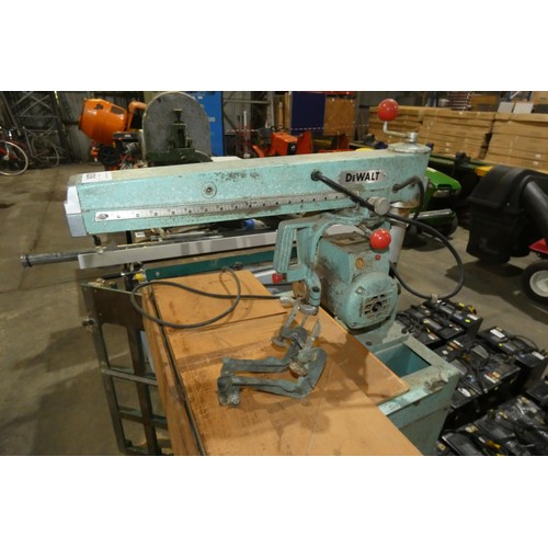 6206 - 1 x Dewalt Powershop radial arm cross cut saw 240v mounted on a cabinet stand