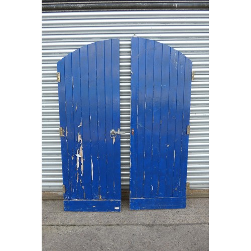 6310 - A pair of used garden gates, each measuring approx 69cm x 198cm - both have been fitted previously a... 