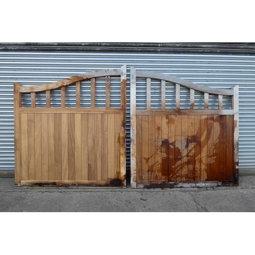 6323 - A pair of hardwood (Iroko) driveway gates each measuring approx 190 x 210cm