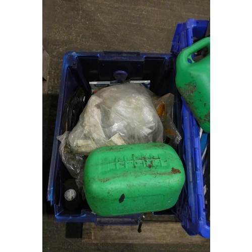 5788A - 3 x crates containing a quantity of various items including jerry cans and various nuts etc