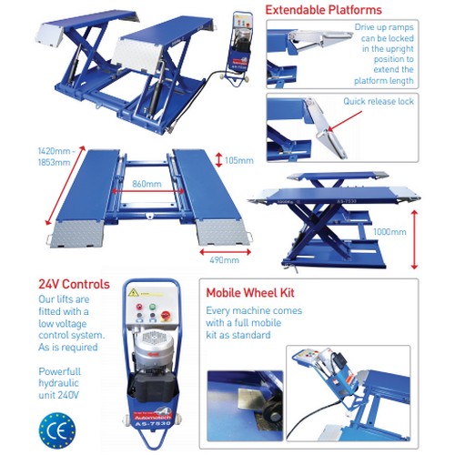 A 3Ton garage scissor lift type AS-7530D, fully mobile, 3Ton lifting ...