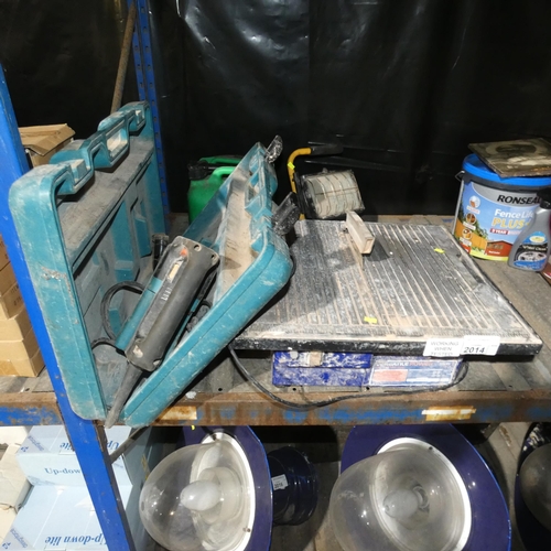 2014 - 1 x Makita HM1100C SDS drill 110v, 1 x Vitrex tile saw 240v, 2 x petrol cans and 1 x work light 240v... 