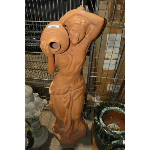 2093 - 1 x classical style terracotta coloured garden statue of a lady carrying an urn approx 124cm high