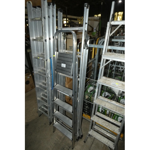 2102 - 1 x Abru 3-way aluminium ladder and 1 x aluminium folding step ladder