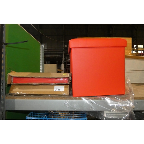 2145 - 3 x red cube storage boxes each approx 36 x 36 x 38cm high