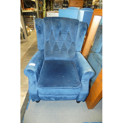 2170 - 1 x blue upholstered manual reclining arm chair