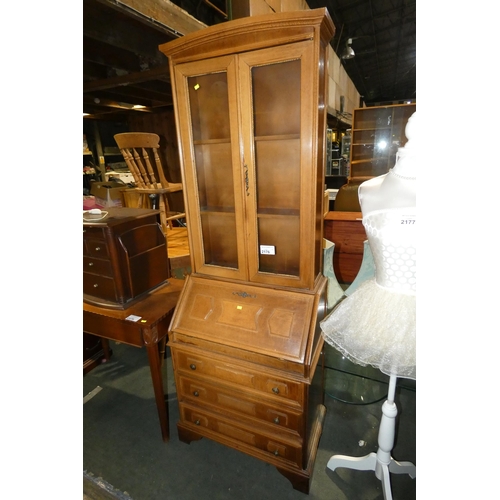 2176 - 1 x writing bureau with 2 glass doors above, a fall front and 3 drawers below approx 66cm wide