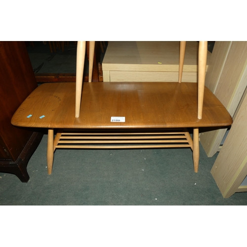 2180 - 1 x vintage coffee table with magazine shelf below approx 103 x 47cm (No Ercol label on underside bu... 